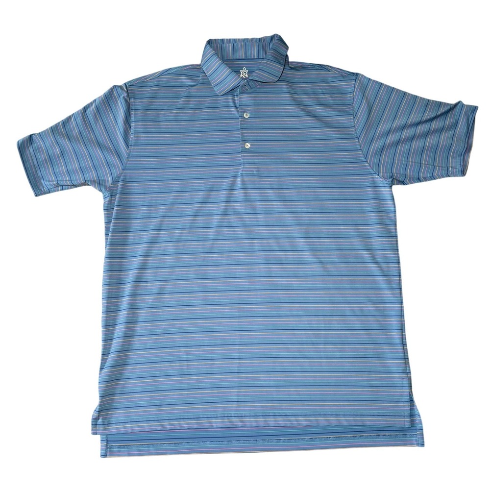 Turtleson Tour Performance Polo‎ Shirt Blue Multi Stripe Men's L Golf Activewear